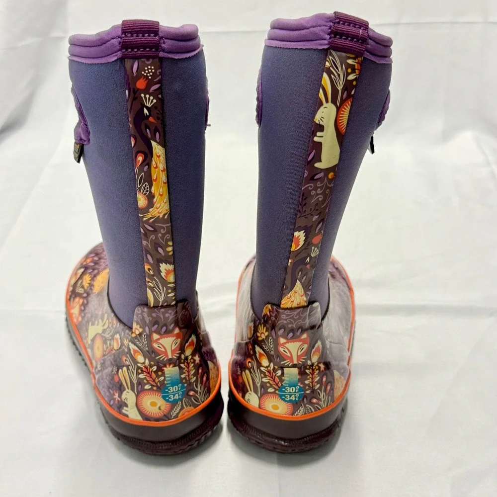Bogs Classic Forest Purple Woodland Fox Rabbit Waterproof Boots Youth 1